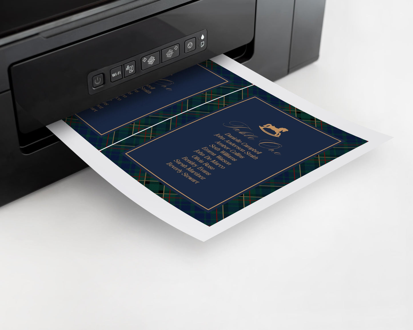 Classic Rocking Horse Seating Chart Poster Template, Blue Tartan Plaid Baby Shower, Old Money Timeless First Birthday Party WP1087