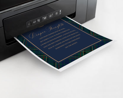 Classic Rocking Horse Baby Shower Diaper Thoughts Sign Template, Blue Tartan Plaid Baby Sprinkle, Old Money Style Brunch WP1087