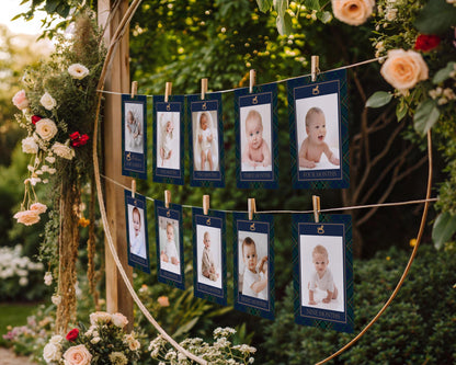 Classic Rocking Horse 1st Birthday Milestone Banner Template, Blue Tartan Plaid First Birthday Party, Old Money Timeless Bday Party WP1087