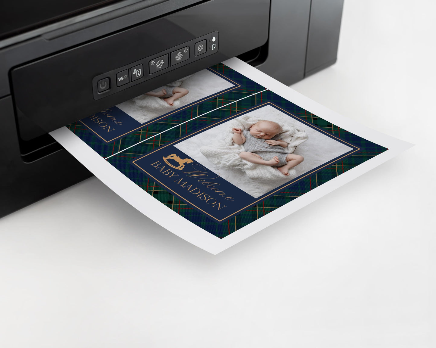 Classic Rocking Horse 1st Birthday Milestone Banner Template, Blue Tartan Plaid First Birthday Party, Old Money Timeless Bday Party WP1087