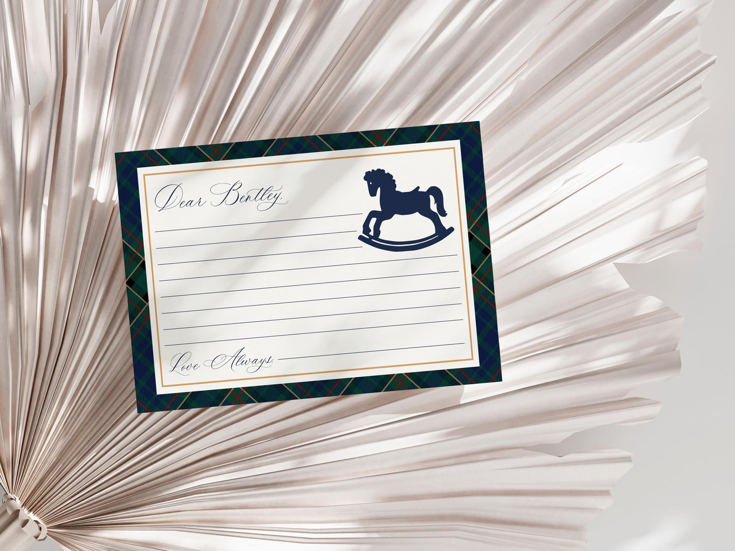 Classic Rocking Horse Time Capsule Template, Blue Tartan Plaid First Birthday Party, Old Money Timeless Bday Celebration WP1087