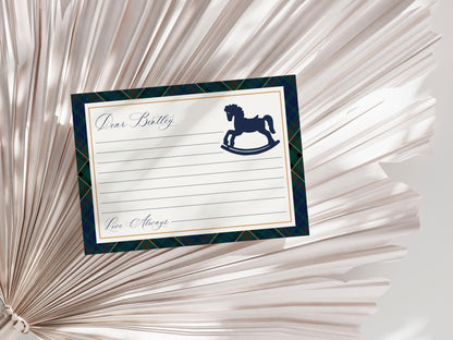 Classic Rocking Horse Time Capsule Template, Blue Tartan Plaid First Birthday Party, Old Money Timeless Bday Celebration WP1087