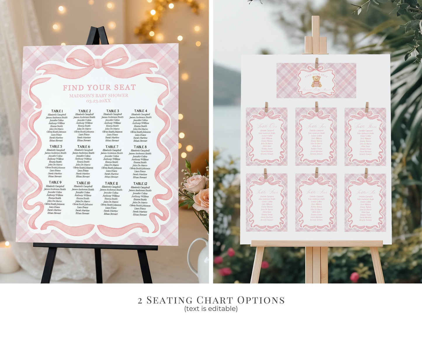 Pink Tartan Plaid Bear Girl Baby Shower Bundle Template, We Can Bearly Wait Old Money Baby Sprinkle, Coquette Bow Nesting Party WP1090