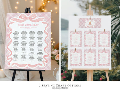 Pink Tartan Plaid Bear Girl Baby Shower Bundle Template, We Can Bearly Wait Old Money Baby Sprinkle, Coquette Bow Nesting Party WP1090