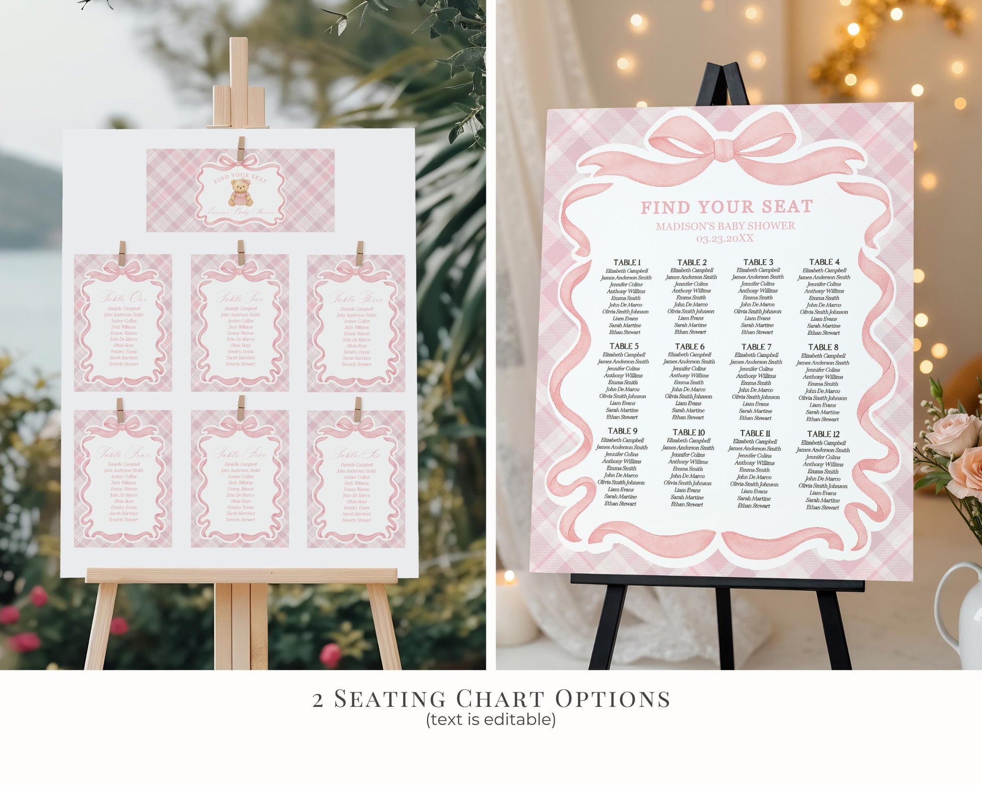 Pink Tartan Plaid Girl Birthday Bundle Printable Template, Old Money Teddy Bear Birthday Party, Coquette Bow Beary First Party Decor WP1090