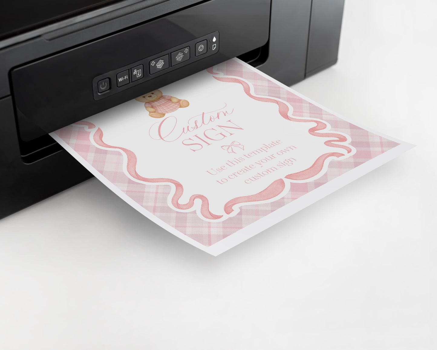 Pink Tartan Plaid Bear Custom Sign Template, We Can Bearly Wait Old Money Baby Shower, Beary First Birthday Coquette Bow Party WP1090