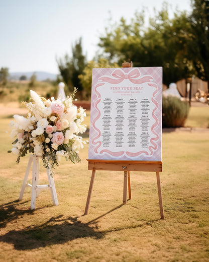 Pink Tartan Plaid Bear Seating Chart Poster Template, We Can Bearly Wait Old Money Baby Shower, Beary First Bday Coquette Bow Party WP1090