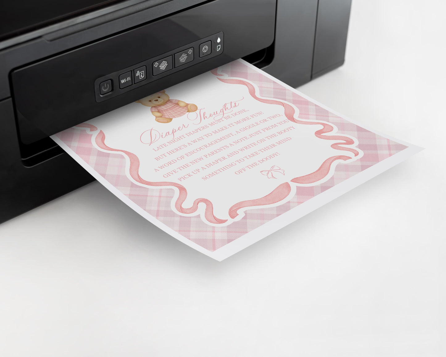 Pink Tartan Plaid Bear Baby Shower Diaper Thoughts Template, We Can Bearly Wait Old Money Baby Sprinkle, Coquette Bow Nesting Party WP1090