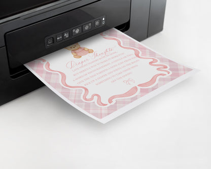 Pink Tartan Plaid Bear Baby Shower Diaper Thoughts Template, We Can Bearly Wait Old Money Baby Sprinkle, Coquette Bow Nesting Party WP1090