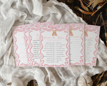 Pink Tartan Plaid Bear Baby Shower Games Template, We Can Bearly Wait Old Money Baby Sprinkle, Coquette Bow Nesting Party WP1090