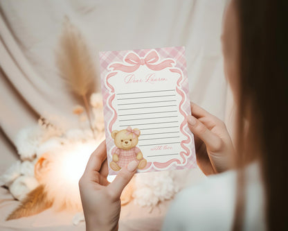 Pink Tartan Plaid Bear Time Capsule Template, Beary First Birthday Decor, Old Money Birthday Party, Coquette Bow Party Decorations WP1090