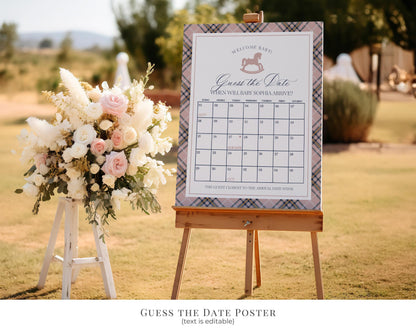 Classic Rocking Horse Baby Shower Bundle Printable Template, Pink Tartan Plaid Baby Sprinkle, Old Money Style Brunch with Mom to Be WP1088