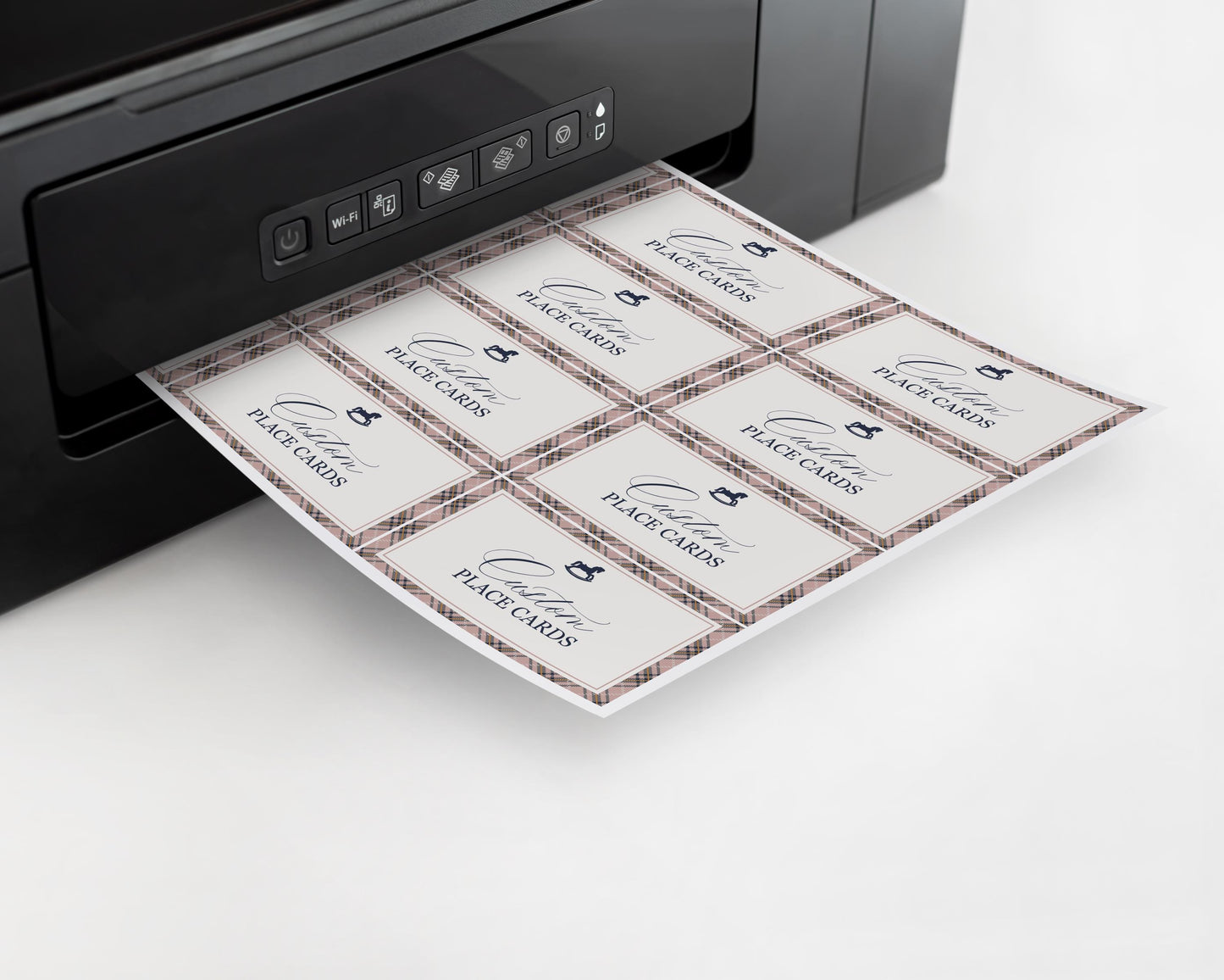 Classic Rocking Horse Place Cards Template, Pink Tartan Plaid Baby Shower, Old Money Timeless First Birthday Party WP1088