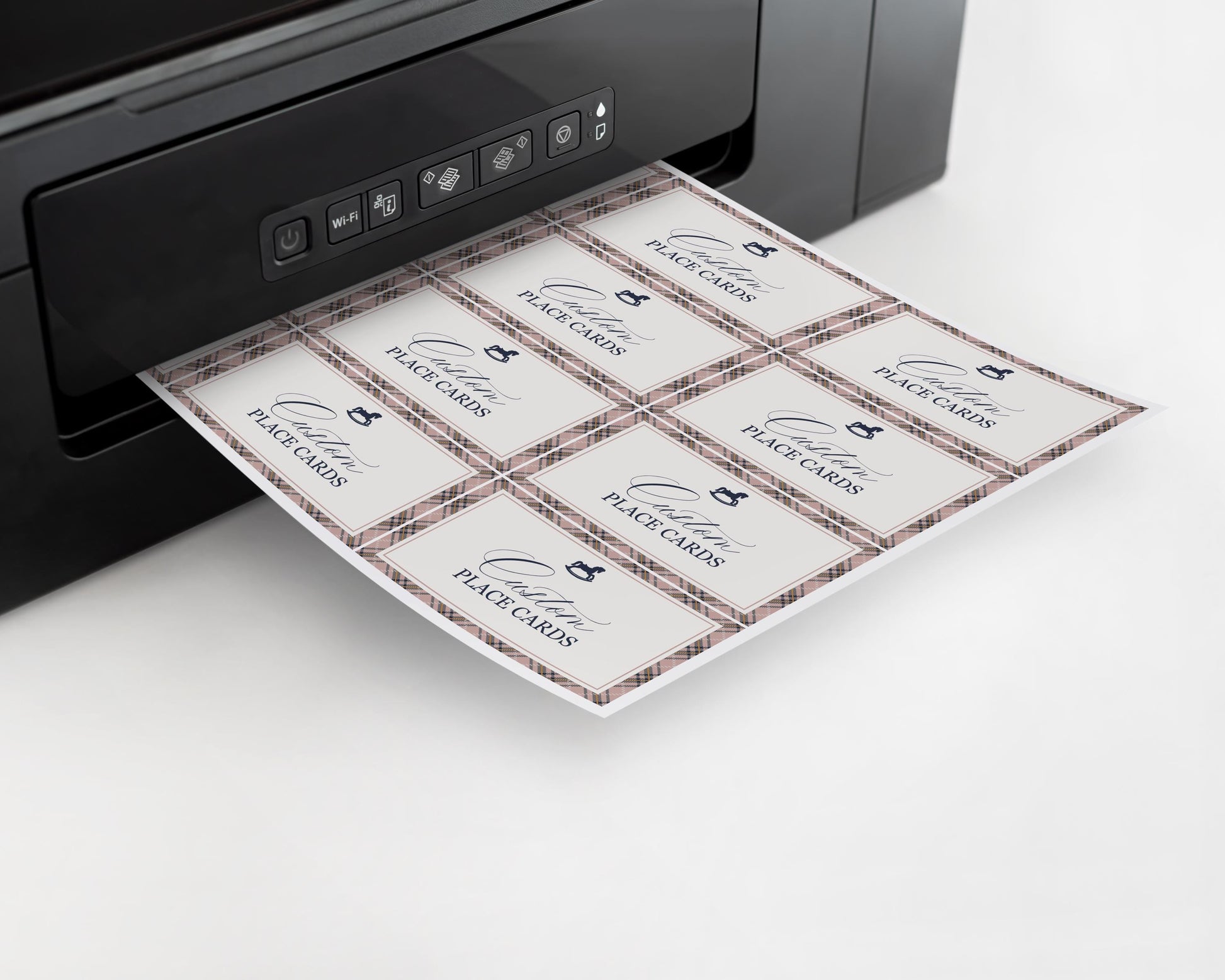 Classic Rocking Horse Place Cards Template, Pink Tartan Plaid Baby Shower, Old Money Timeless First Birthday Party WP1088