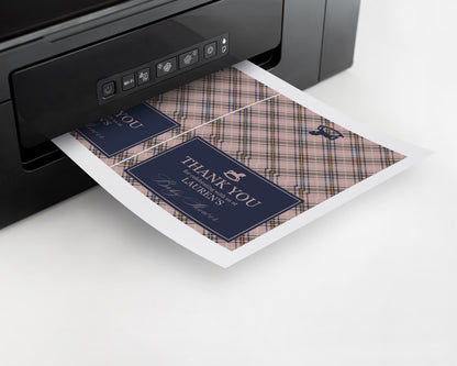 Classic Rocking Horse Thank You Card Template, Pink Tartan Plaid Baby Shower, Old Money Timeless First Birthday Party WP1088