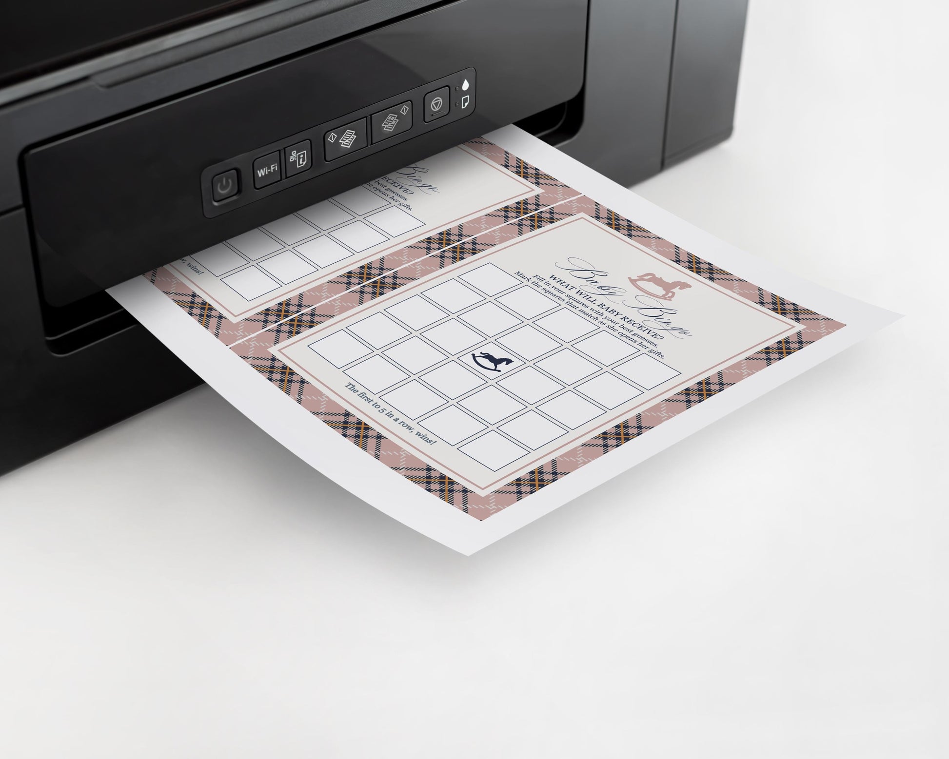 Classic Rocking Horse Baby Shower Games Template, Pink Tartan Plaid Baby Sprinkle, Old Money Style Brunch with Mom to Be WP1088