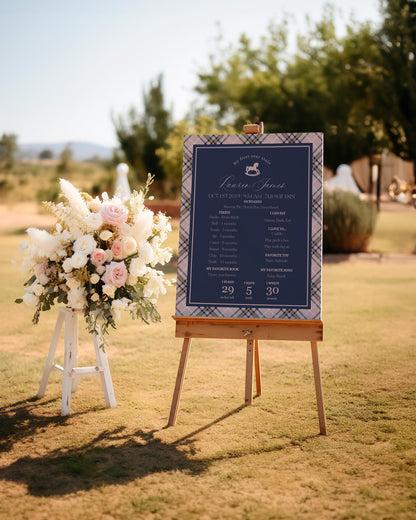 Classic Rocking Horse First Year Milestone Sign Printable Template, Pink Tartan Plaid First Birthday Party, Old Money Timeless Bday WP1088