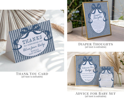 Blue Jean Baby Shower Bundle Printable Template, Denim Baby Sprinkle, Americana Brunch with Mom to Be WP1089