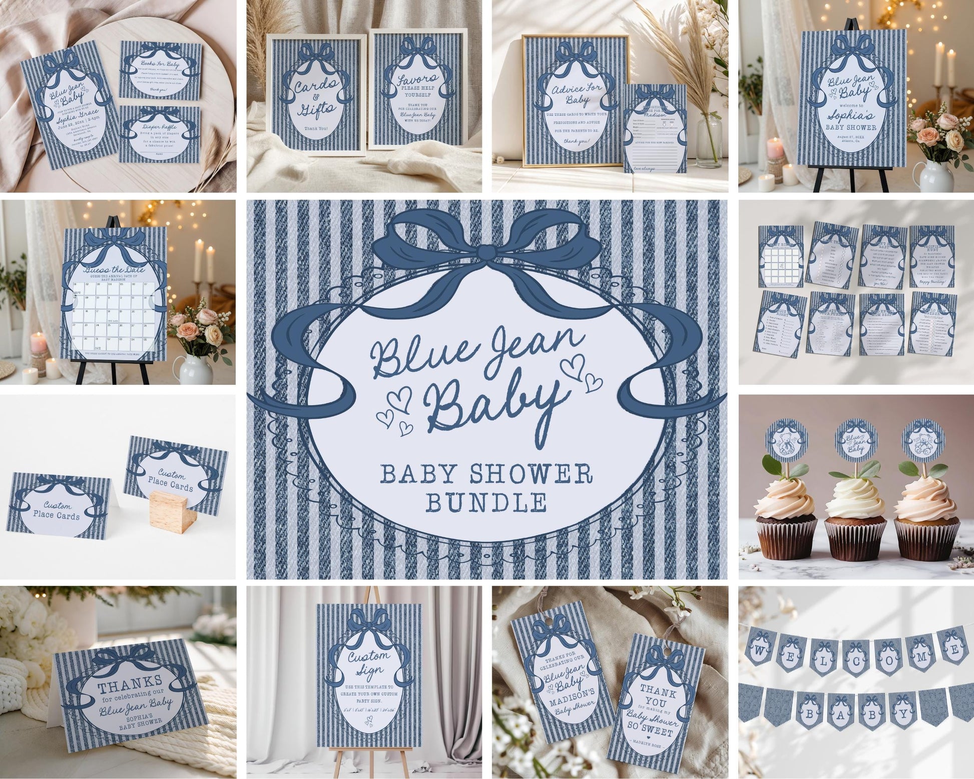 Blue Jean Baby Shower Bundle Printable Template, Denim Baby Sprinkle, Americana Brunch with Mom to Be WP1089
