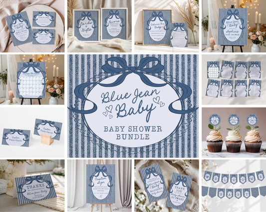 Blue Jean Baby Shower Bundle Printable Template, Denim Baby Sprinkle, Americana Brunch with Mom to Be WP1089