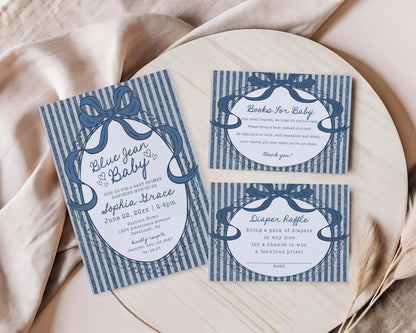 Blue Jean Baby Shower Bundle Printable Template, Denim Baby Sprinkle, Americana Brunch with Mom to Be WP1089