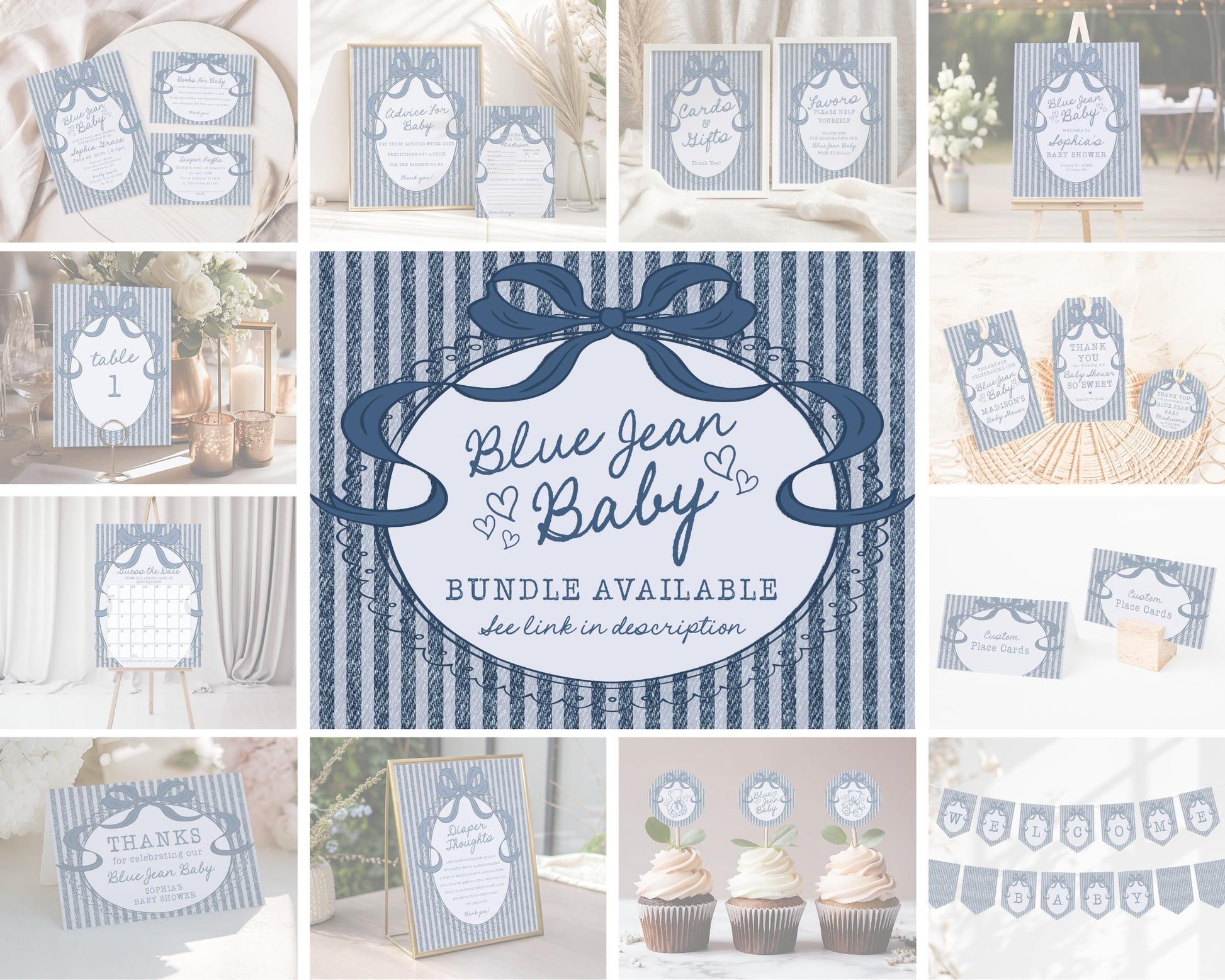 Blue Jean Baby Shower Invitation Printable Template, Denim Baby Sprinkle, Americana Brunch with Mom to Be WP1089