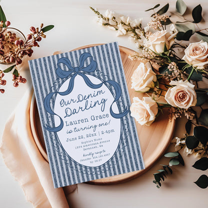 Denim Darling Birthday Invite Printable Template, Blue Jean Baby First Birthday Party, Timeless Americana Bday Celebration WP1089