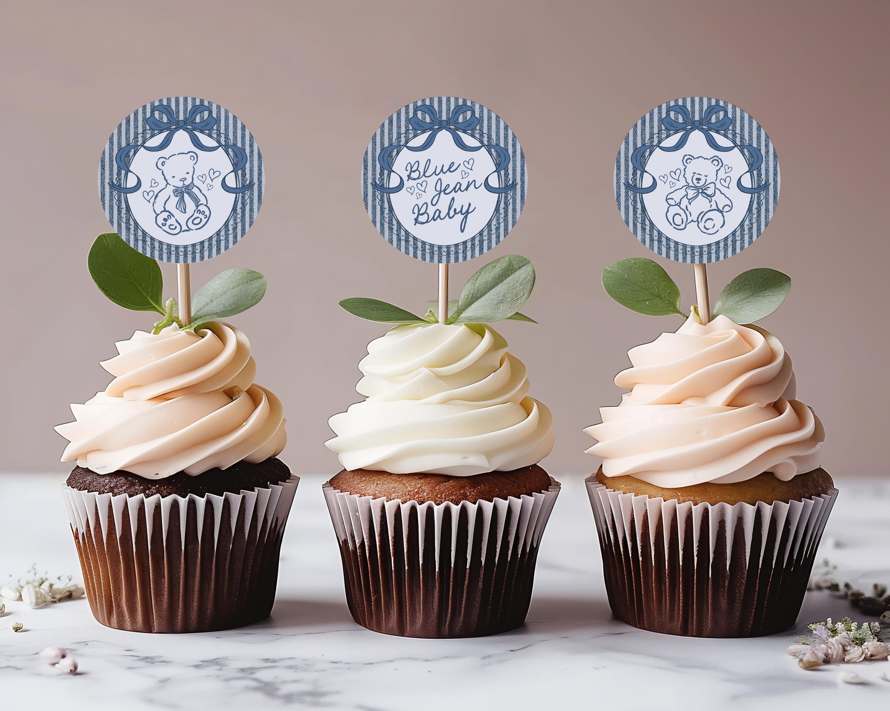 Blue Jean Baby Shower Cupcake Toppers Template, Denim Baby Sprinkle, Americana Brunch with Mom to Be WP1089