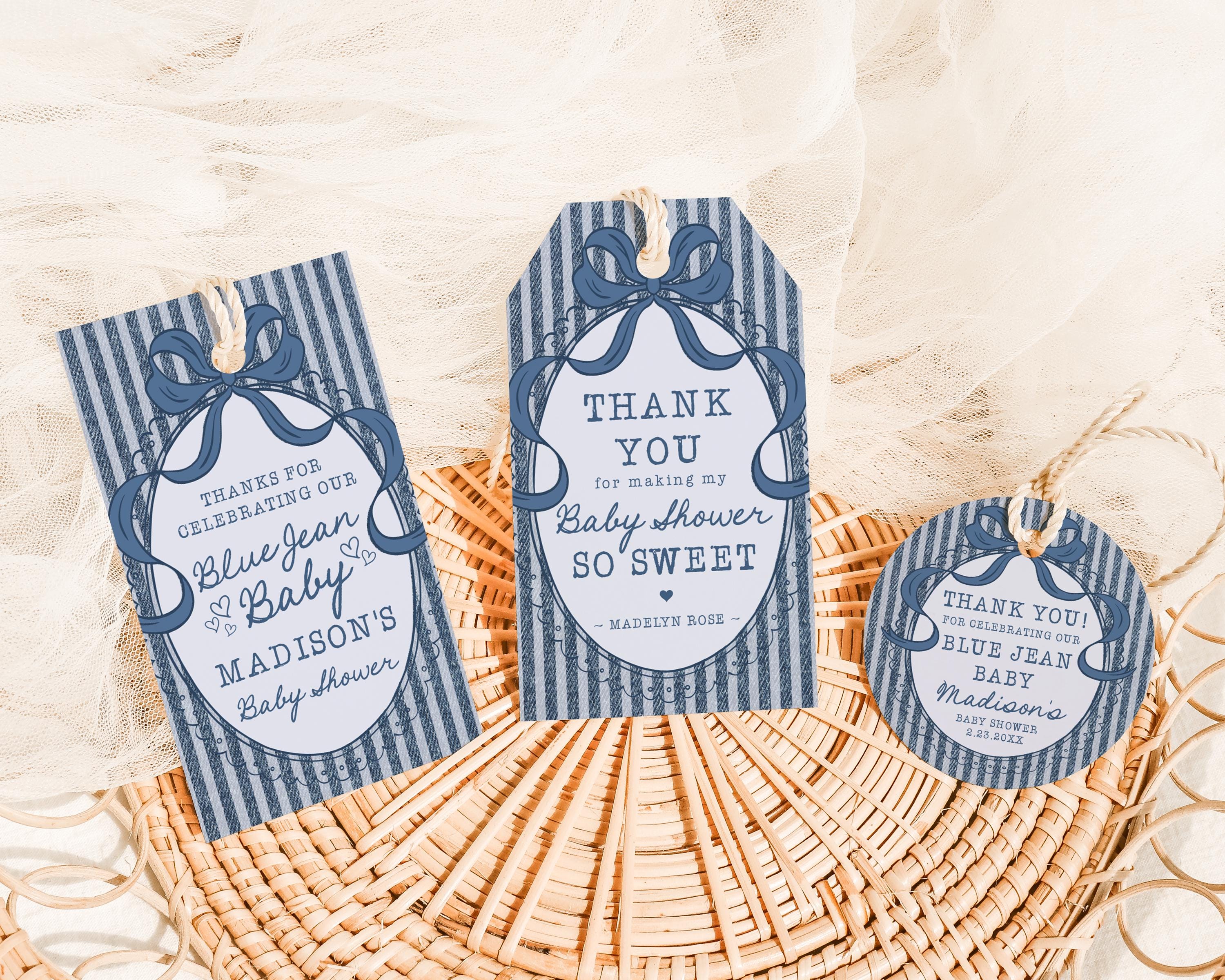 Blue Jean Baby Shower Favor Tags Template, Denim Baby Sprinkle, Americana Brunch with Mom to Be WP1089