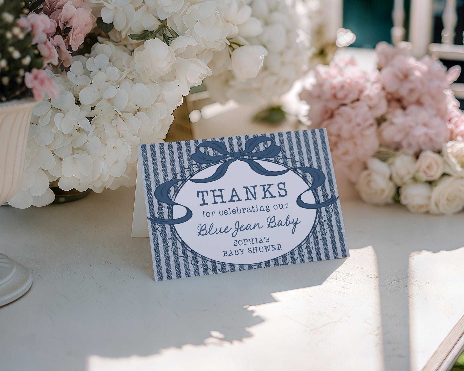 Blue Jean Baby Shower Thank You Card Template, Denim Baby Sprinkle, Americana Brunch with Mom to Be WP1089