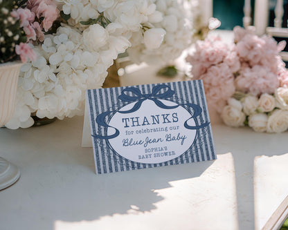 Blue Jean Baby Shower Thank You Card Template, Denim Baby Sprinkle, Americana Brunch with Mom to Be WP1089
