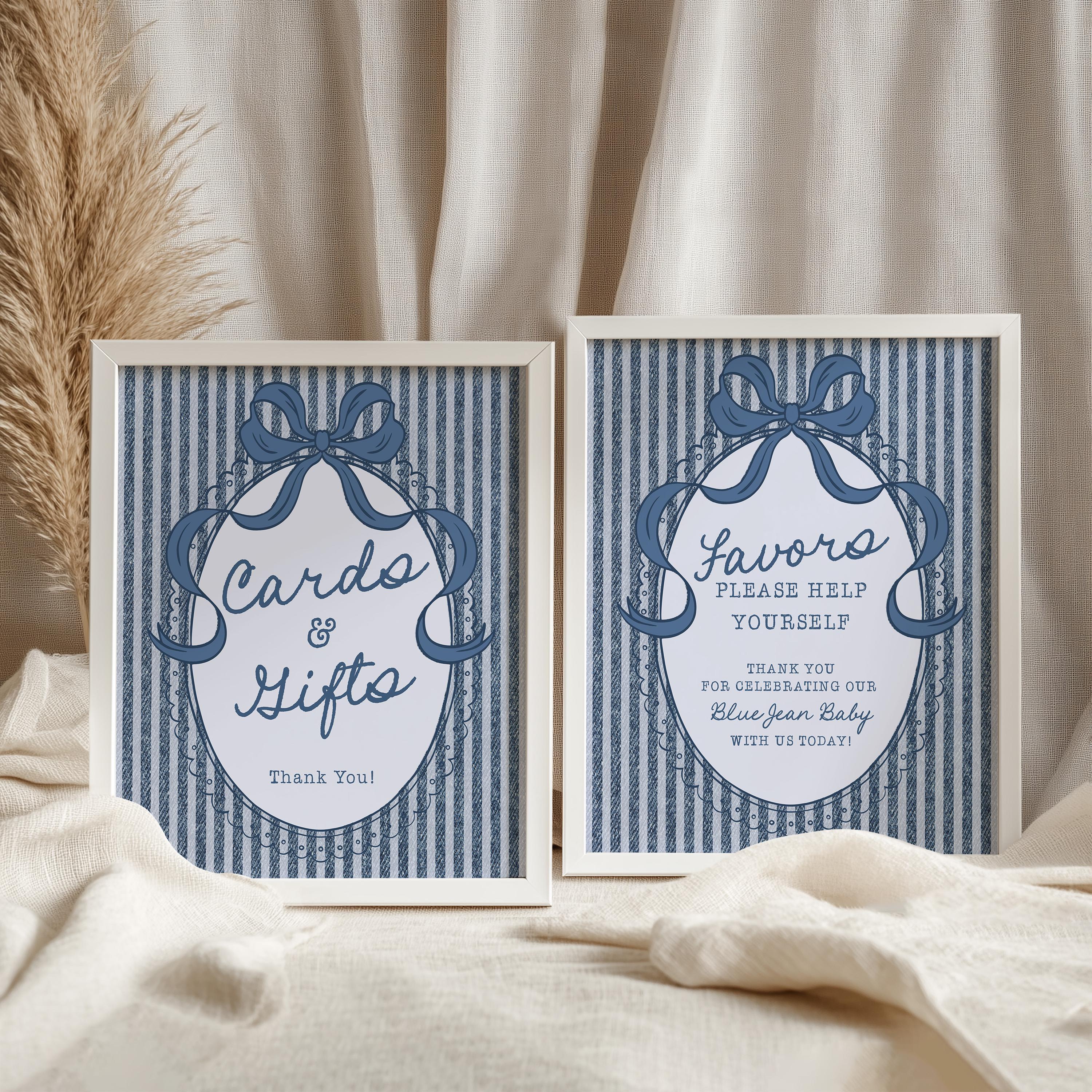 Blue Jean Baby Shower Cards & Gifts and Favors Sign Template, Denim Baby Sprinkle, Americana Brunch with Mom to Be WP1089