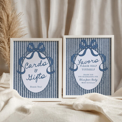 Blue Jean Baby Shower Cards & Gifts and Favors Sign Template, Denim Baby Sprinkle, Americana Brunch with Mom to Be WP1089