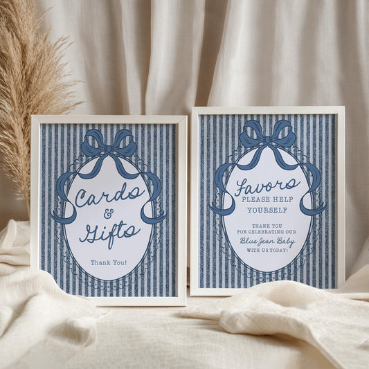 Blue Jean Baby Shower Cards & Gifts and Favors Sign Template, Denim Baby Sprinkle, Americana Brunch with Mom to Be WP1089