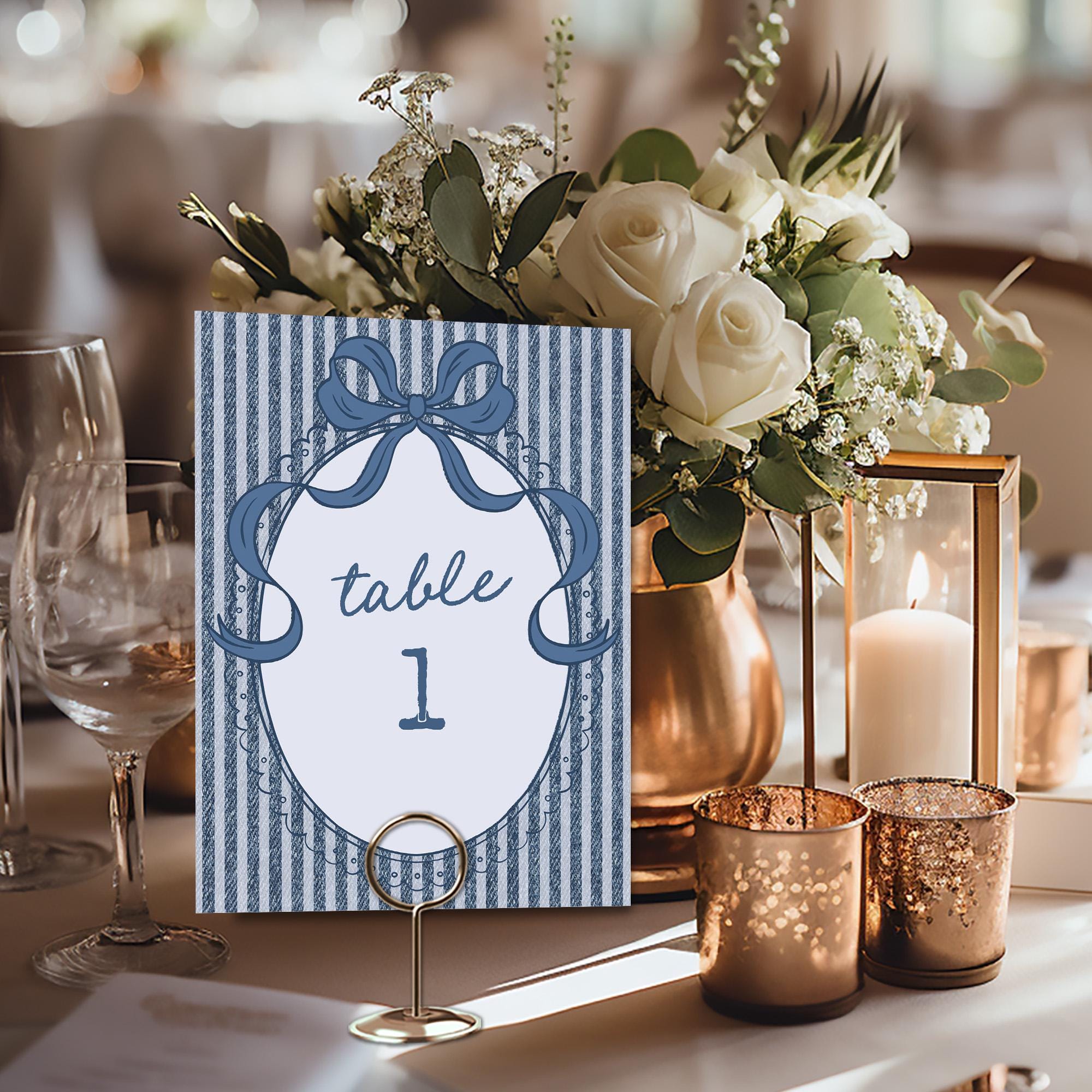 Blue Jean Baby Shower Table Number Cards Template, Denim Baby Sprinkle, Americana Brunch with Mom to Be WP1089