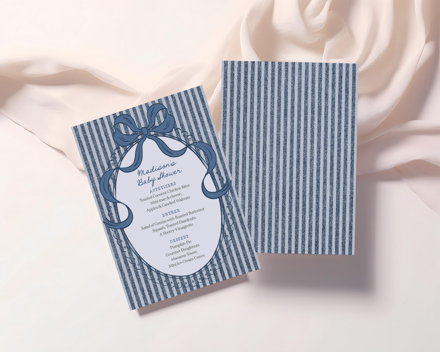 Blue Jean Baby Shower Menu Printable Template, Denim Baby Sprinkle, Americana Brunch with Mom to Be WP1089