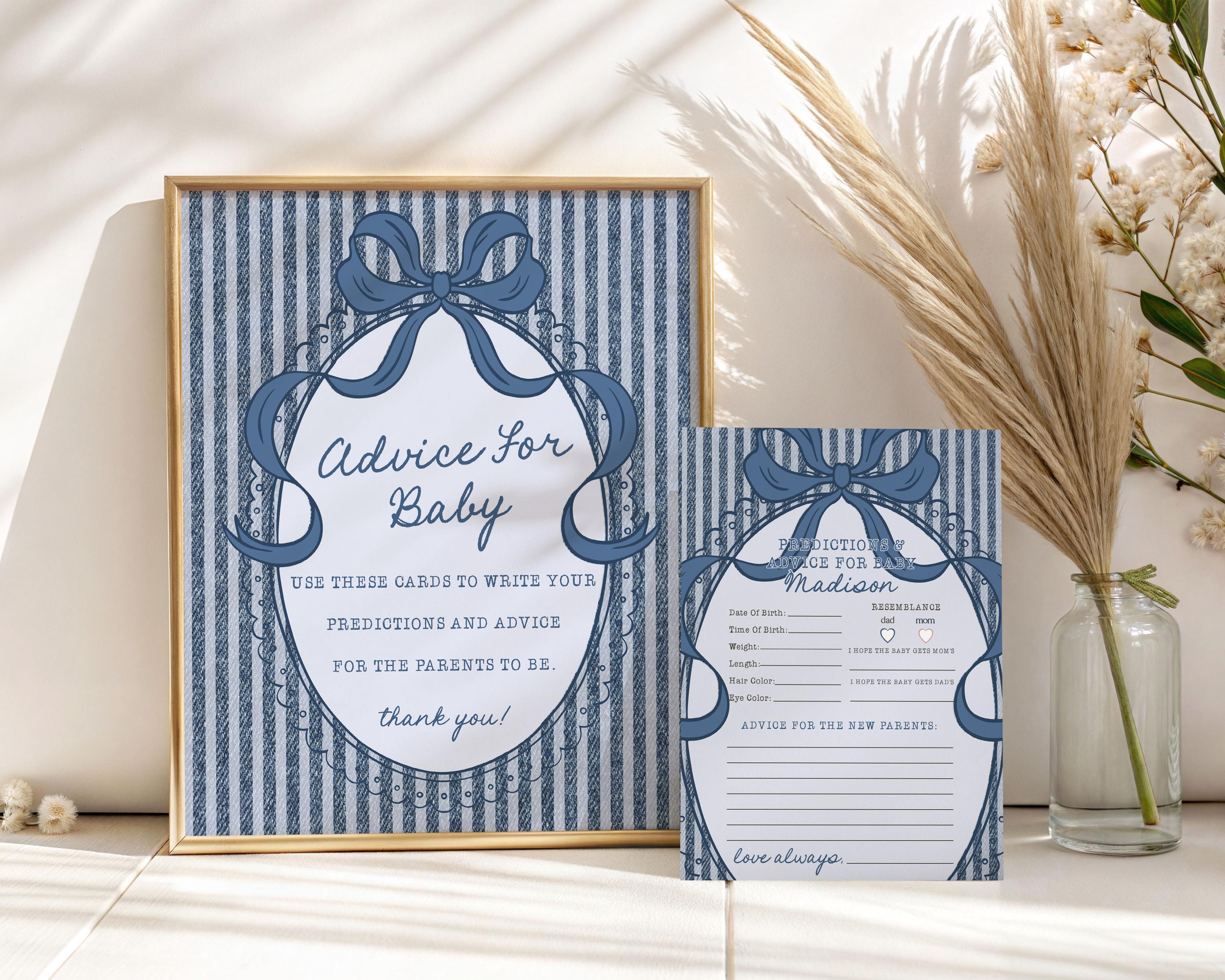 Blue Jean Baby Shower Advice for Baby Cards Template, Denim Baby Sprinkle, Americana Brunch with Mom to Be WP1089