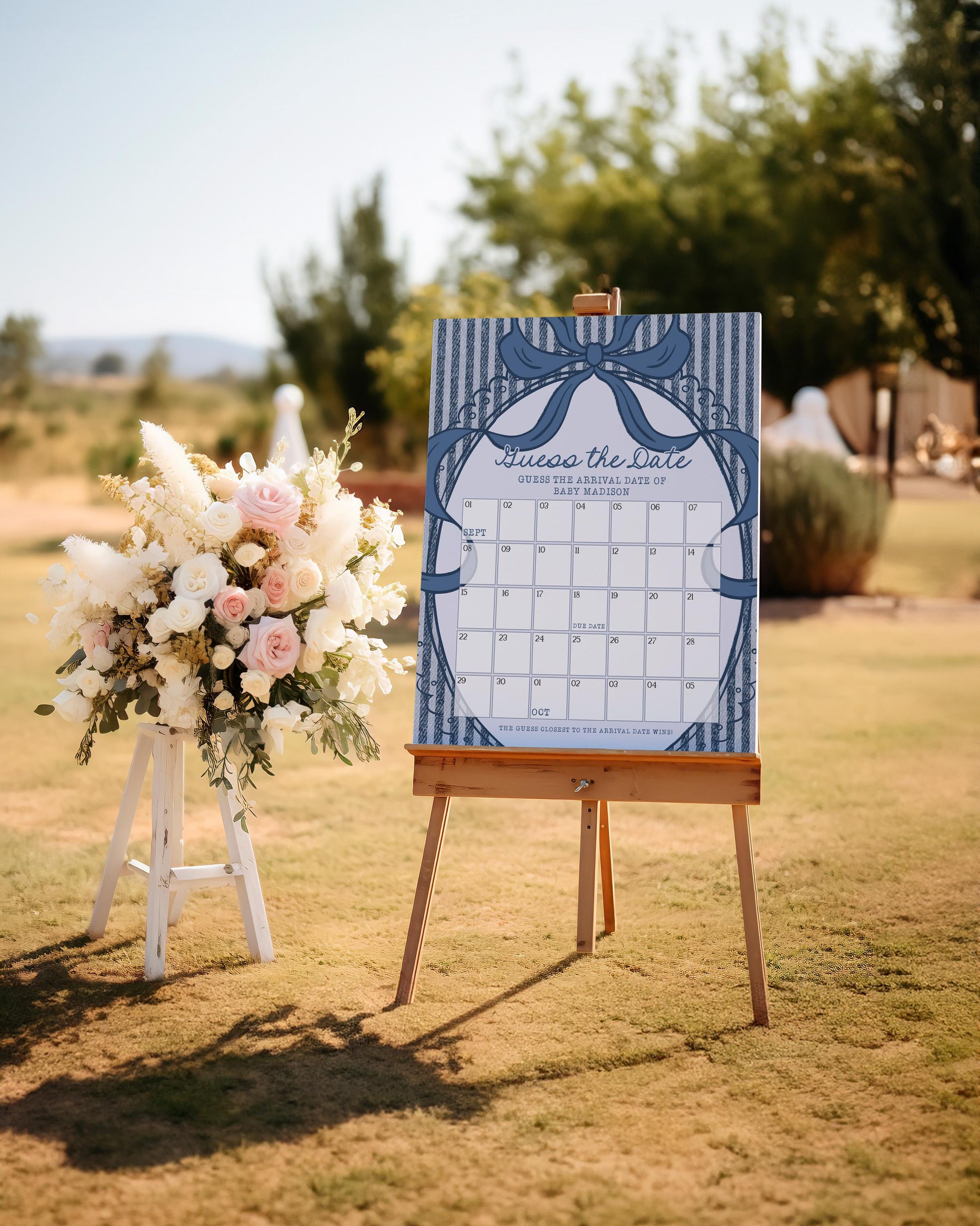 Blue Jean Baby Shower Guess the Date Game Template, Denim Baby Sprinkle Games, Americana Brunch with Mom to Be WP1089