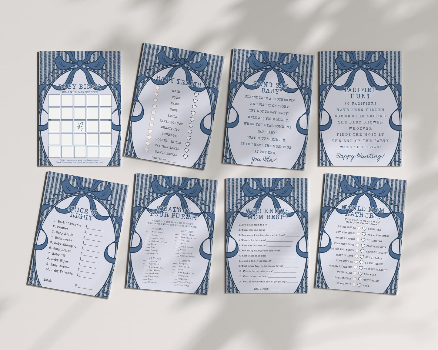 Blue Jean Baby Shower Games Printable Template, Denim Baby Sprinkle, Americana Brunch with Mom to Be WP1089