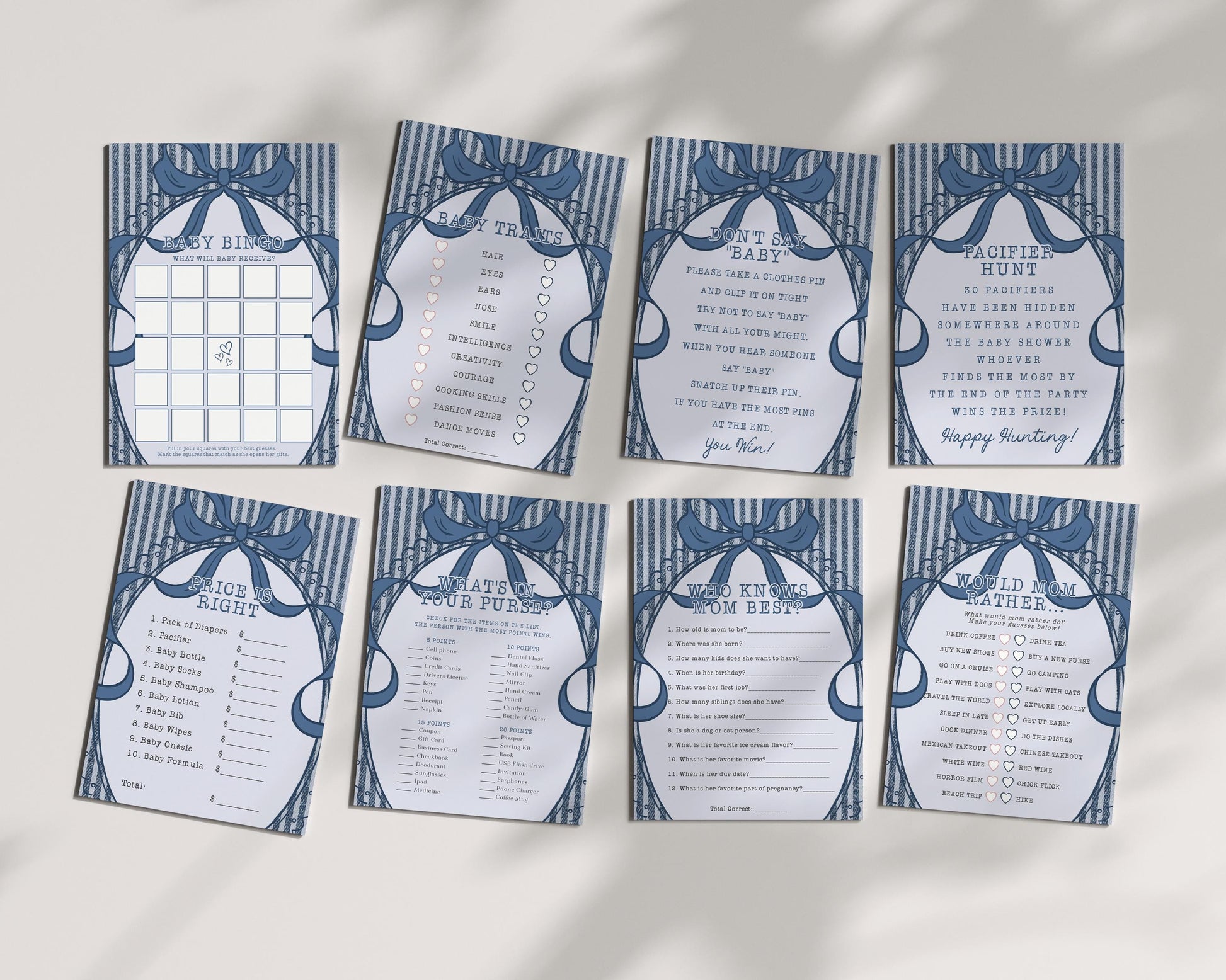 Blue Jean Baby Shower Games Printable Template, Denim Baby Sprinkle, Americana Brunch with Mom to Be WP1089