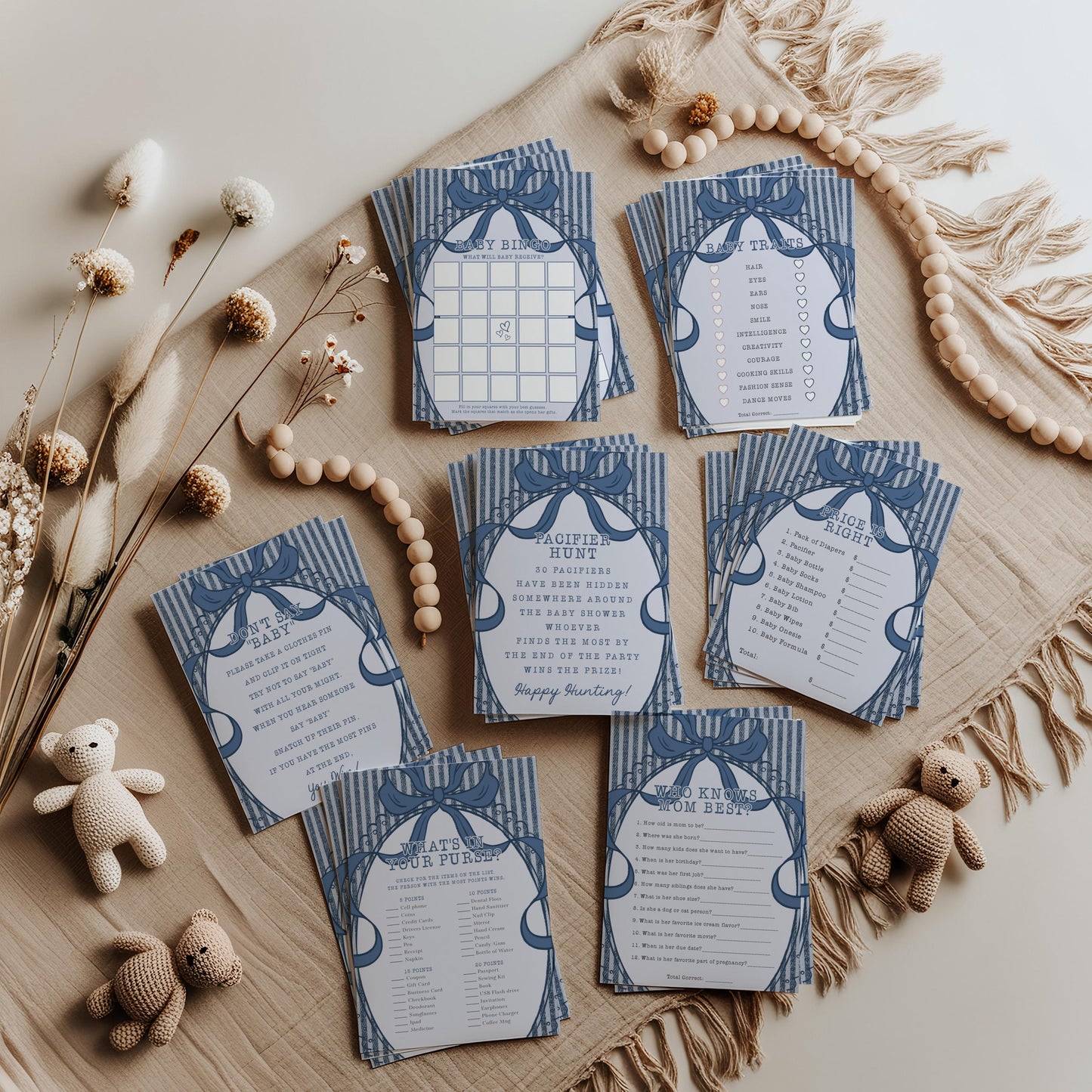 Blue Jean Baby Shower Games Printable Template, Denim Baby Sprinkle, Americana Brunch with Mom to Be WP1089