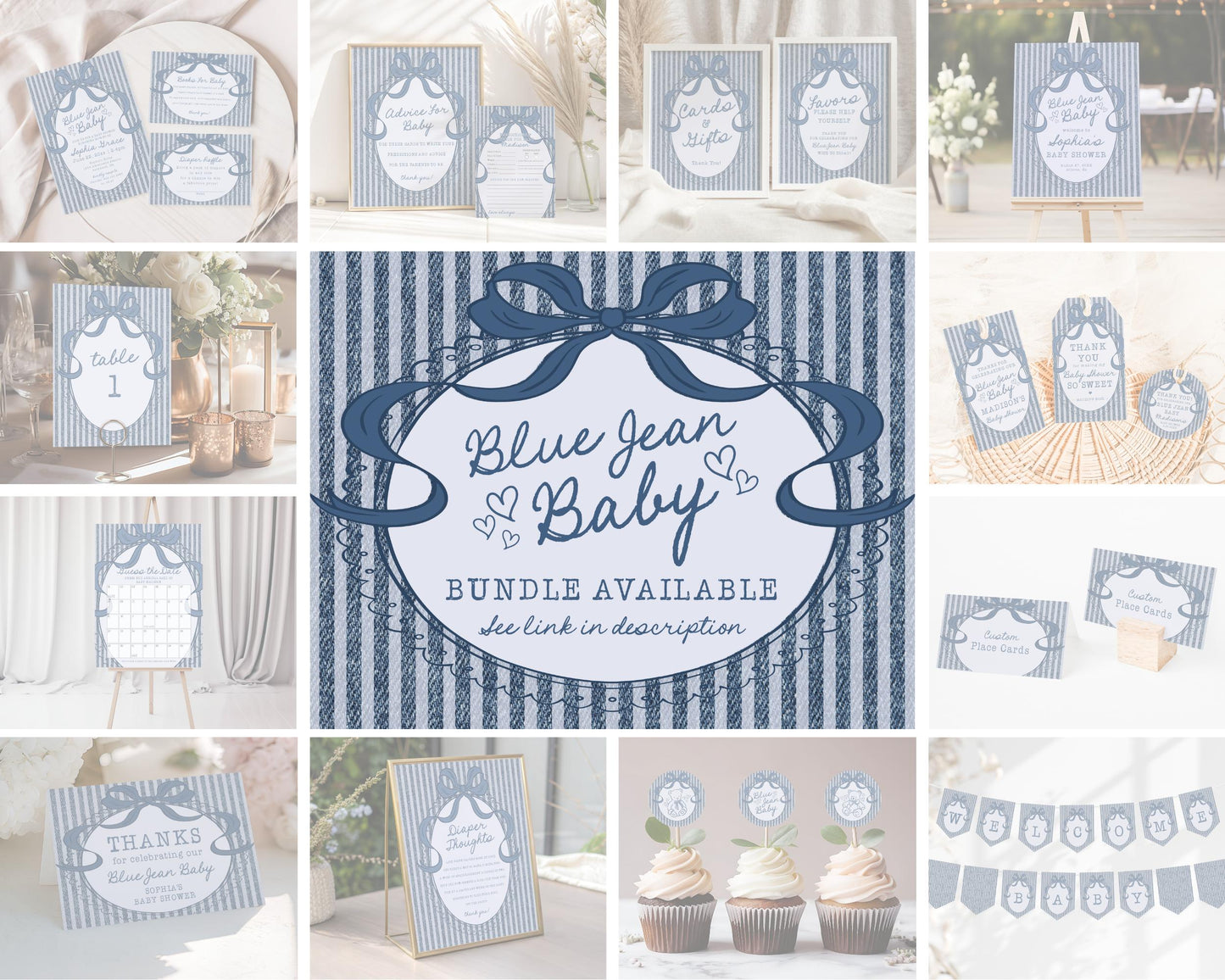 Blue Jean Baby Shower Games Printable Template, Denim Baby Sprinkle, Americana Brunch with Mom to Be WP1089
