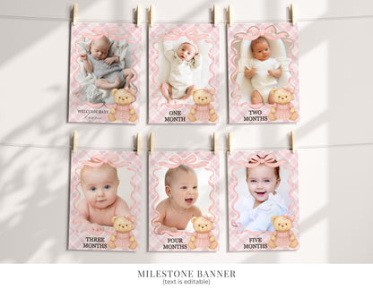 Pink Tartan Plaid Bear 1st Birthday Bundle Template, Beary First Birthday, Old Money Birthday Party, Coquette Bow Party Decorations WP1090