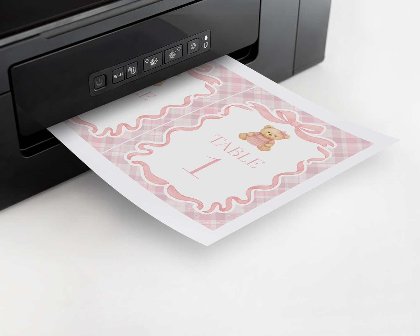 Pink Tartan Plaid Bear Table Number Cards Template, We Can Bearly Wait Old Money Baby Shower, Beary First Birthday Coquette Bow Party WP1090