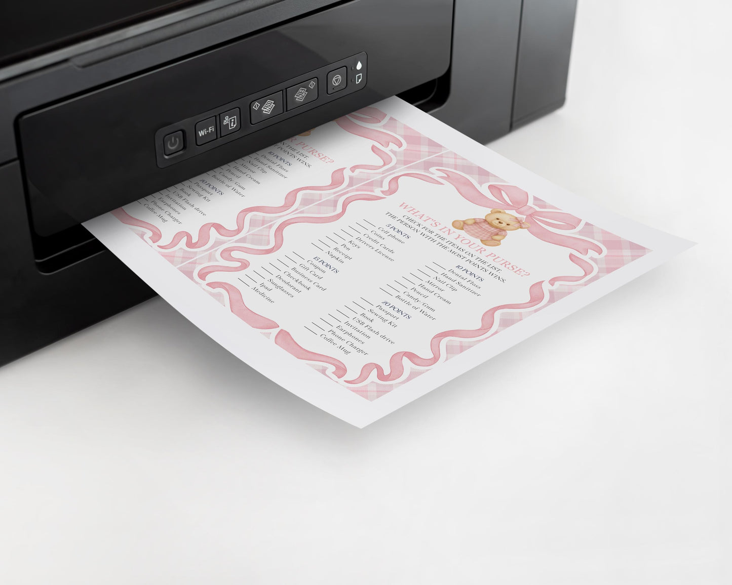 Pink Tartan Plaid Bear Baby Shower Games Template, We Can Bearly Wait Old Money Baby Sprinkle, Coquette Bow Nesting Party WP1090