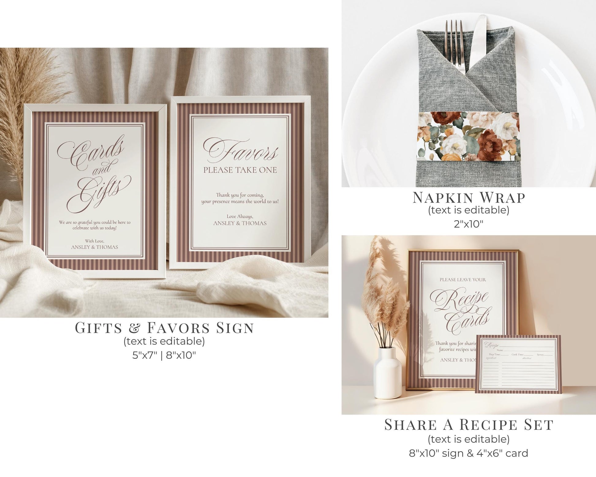 Espresso Martini Striped Bridal Shower Template Bundle, Old Money Love is Brewing Bridal Brunch, Perfect Match Modern Vintage Party WP1091