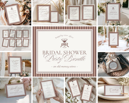 Espresso Martini Striped Bridal Shower Template Bundle, Old Money Love is Brewing Bridal Brunch, Perfect Match Modern Vintage Party WP1091