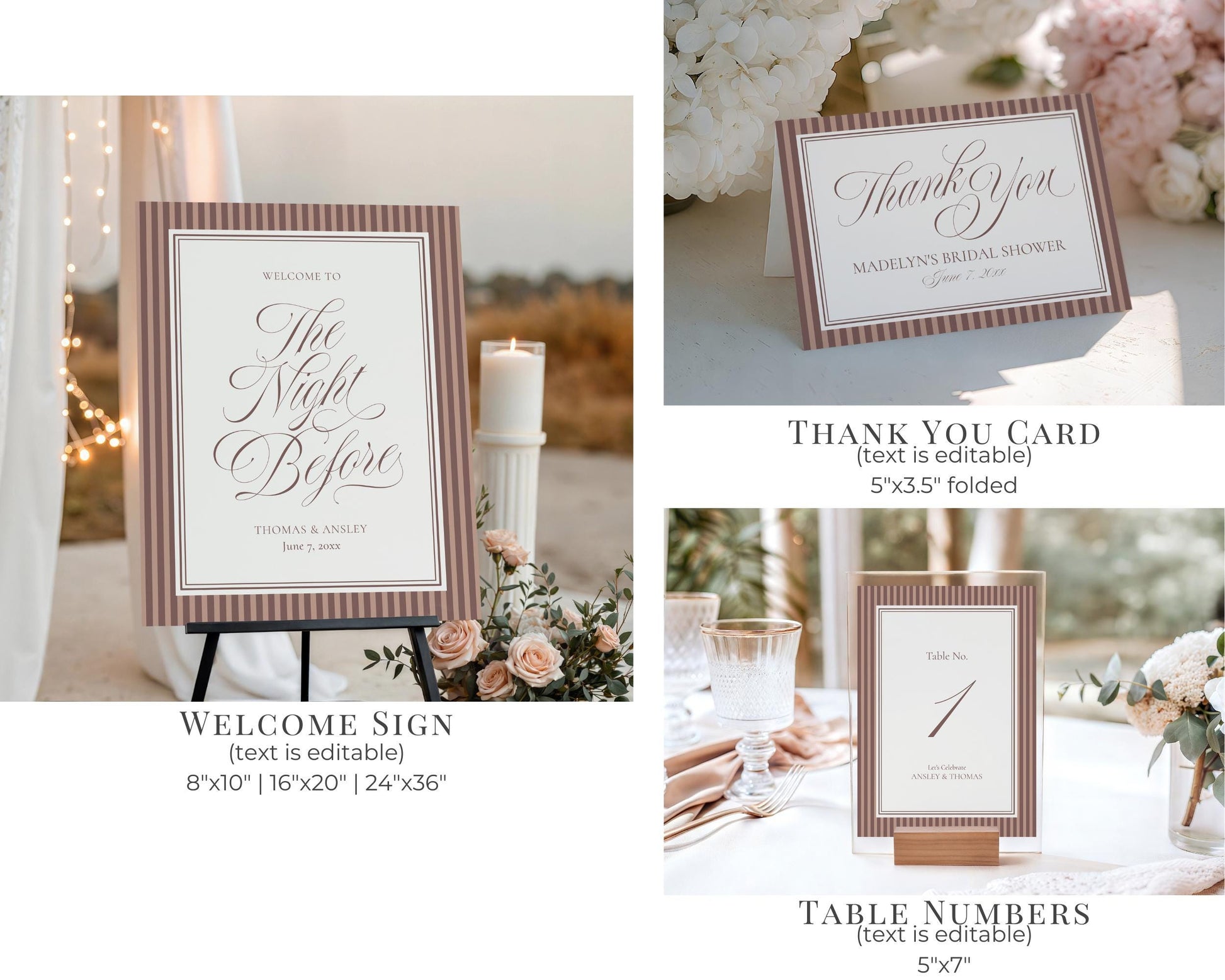 Espresso Martini Striped Rehearsal Dinner Template Bundle, Old Money Love is Brewing Night Before Dinner, Modern Vintage Coffee Cafe WP1091