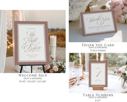 Espresso Martini Striped Rehearsal Dinner Template Bundle, Old Money Love is Brewing Night Before Dinner, Modern Vintage Coffee Cafe WP1091