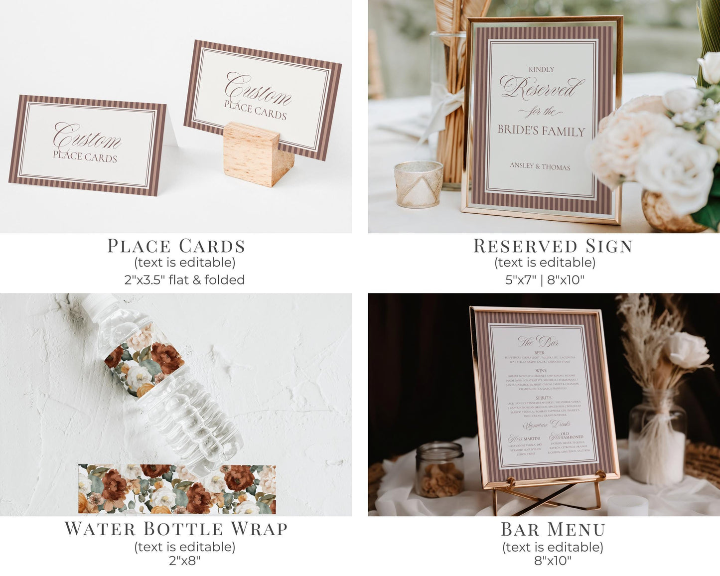 Espresso Martini Striped Rehearsal Dinner Template Bundle, Old Money Love is Brewing Night Before Dinner, Modern Vintage Coffee Cafe WP1091